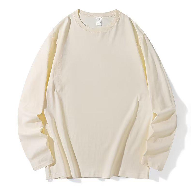 Футболка унисекс из гребенного хлопка с длинным рукавом, весна/осень: 190 г Однотонная, свободная посадка, круглый вырез, большой размер, нижняя часть рубашки