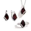 Light Luxury Fine Jewelry Natural Garnet Ring Earrings Pendant Necklace Jewelry Set Simple S925 Silver Women's Anniversary Gift