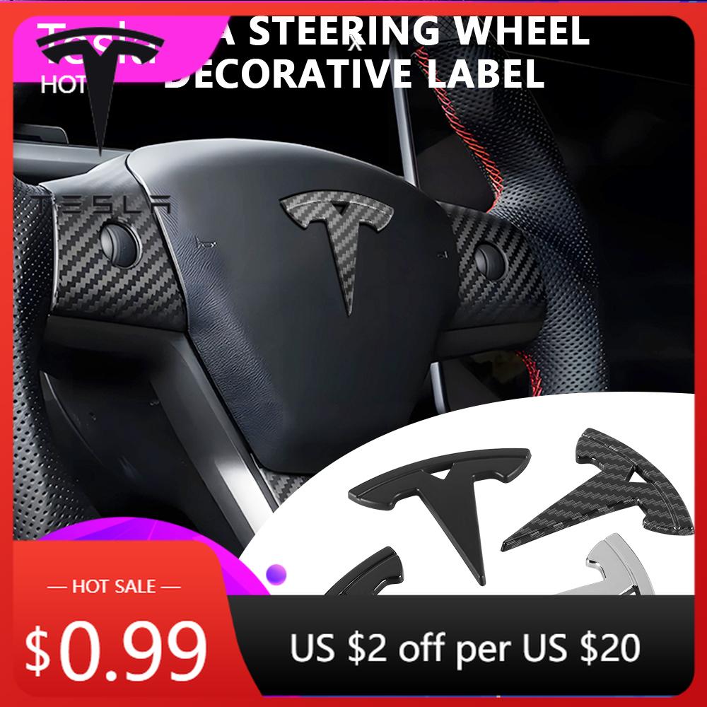 Car Sticker 2025 New Tesla ABS Car Steering Wheel Center Badge Sticker Interior Auto Decoration Decal For Tesla Model 3 Model S