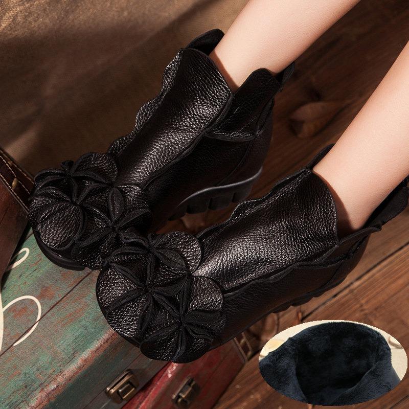 Leather Women's Boots Autumn and Winter Short Boots Flat-bottomed Comfortable Women's Martin Boots Cowhide Boots Real Cowhide Soft Sole