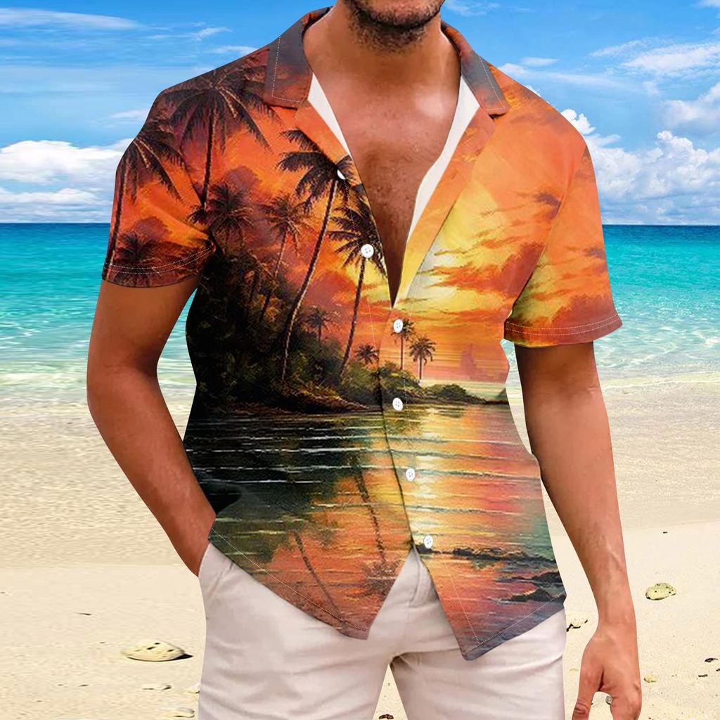 Гавайская рубашка для мужчин, повседневная модная летняя футболка с коротким рукавом и пуговицами, топ с принтом