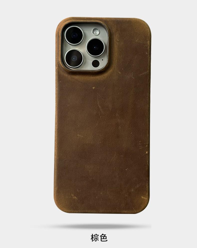 Retro Crazy Horse Leather Pattern Phone Case for iPhone 16 Pro Max 15 Plus 14 13 12 Mini 11 Pro Cowhide Matte Skin Hard Cover