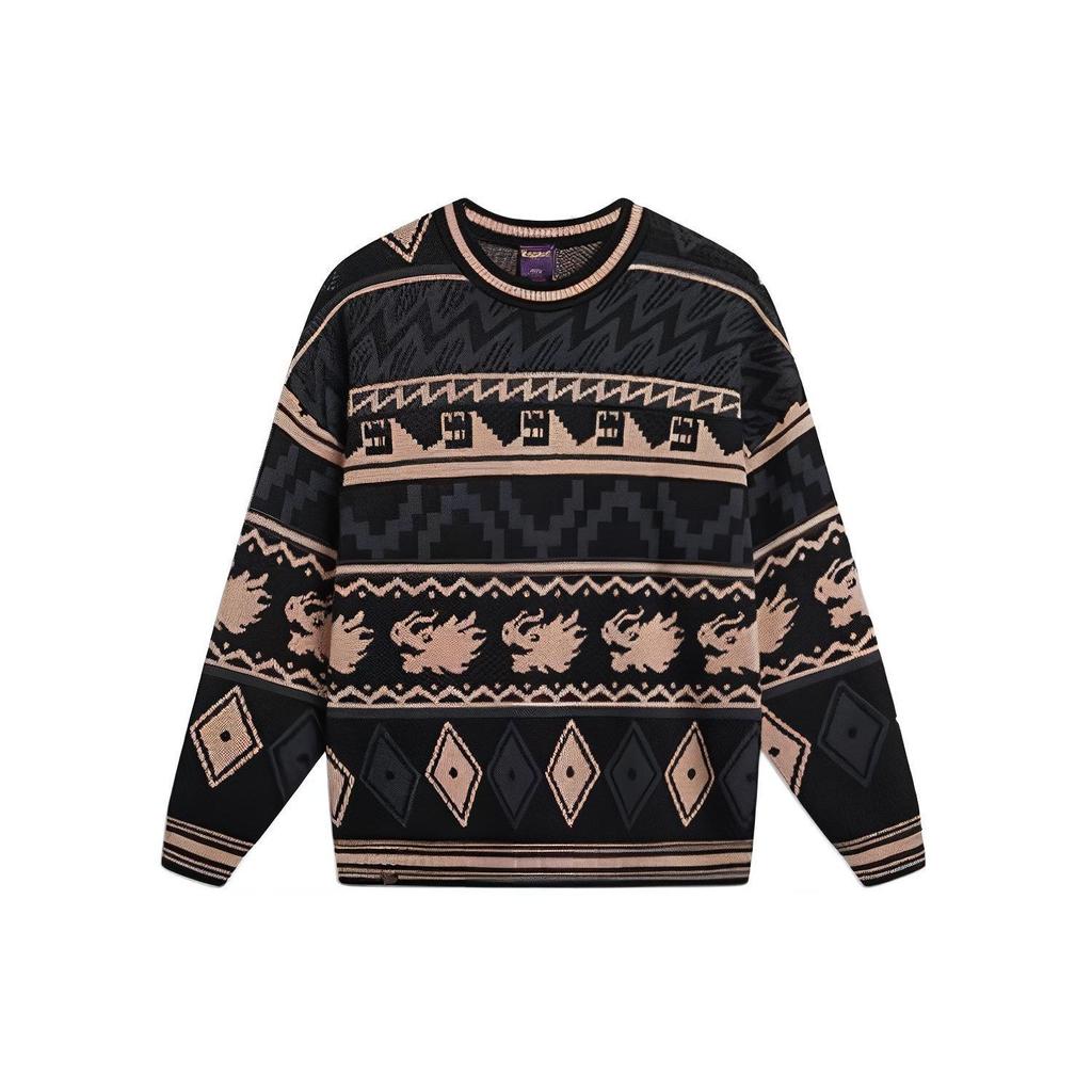 Li Ning Sport Lifestyle Series Wealth Accumulation Pullover Round Neck Casual Long Sleeve Knit Sweater Unisex Sweater Black AMBU025-1