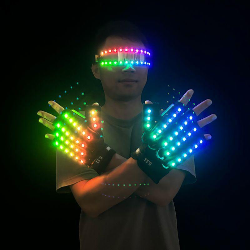 Colorful Remote-controlled Glove and Glasses Set, Multi-colored Glowing Gloves, Stage, Nightclub, Bar, KTV, Internet Celebrity, Flashing Gloves