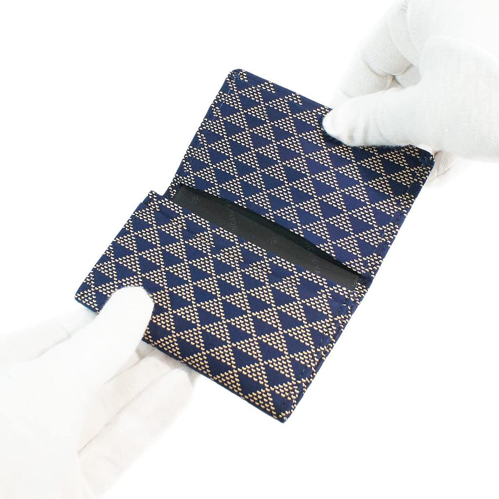 Футляр для визиток Inden большой вместимости из оленьей кожи темно-синий x белый лак узор «Волна» [Indenya] 2501-14-118