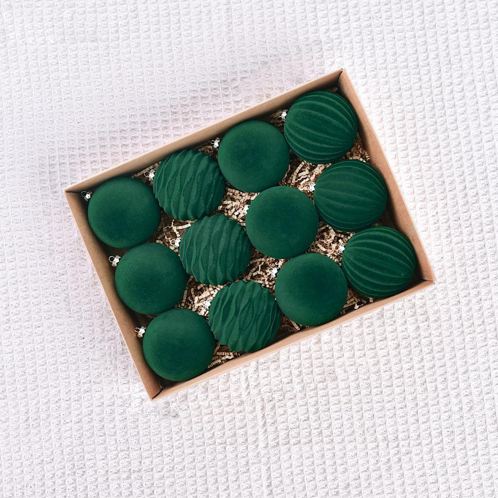 6CM Flocked Christmas Ball Christmas Tree Pendant Wine Red Dark Green Christmas Flocked Ball Christmas Decorations