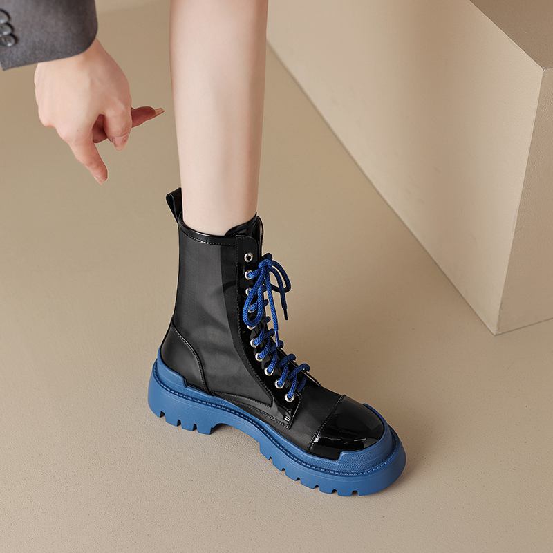 Krazing Pot Летние ботинки из овчины с круглым носком, модные ботильоны из воздушной сетки с заклепками и перекрестной завязкой