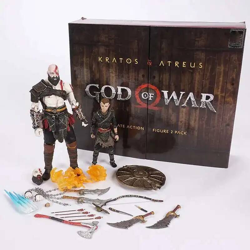 Бог Войны NECA Фигурка Kratos Atreus Призрак Спарты с Топором Мечом Щитом Лука и Стрелами Модель Игрушки Сочлененная Подвижная Кукла