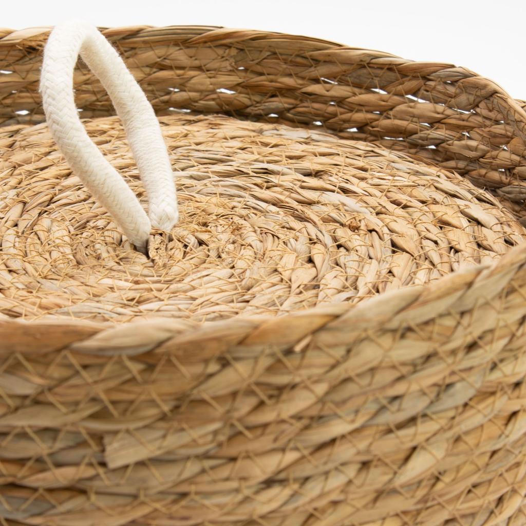 Seagrass & Cotton Round Baskets with Lids – Natural – Set of 3