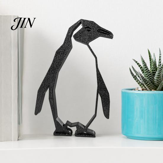 Hollow Design Penguin Geometric Figurine, Black Ornament, 3D Printed Abstract Statue Art for Modern Home Office Desktop Decoration Ornament