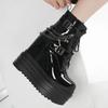 Мода 14 см Толстый каблук Женские ботильоны из кожи Круглый носок Платформа Рыцарские ботинки Обувь Высокий каблук Черный Белый Толстый каблук Шнуровка