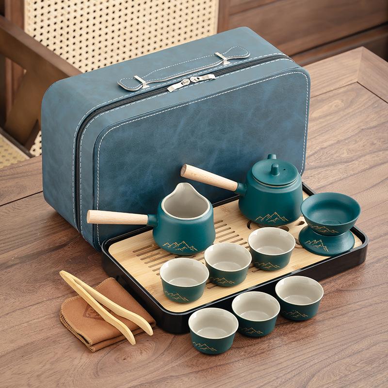 Simple side handle coarse pottery Wangshan office Japanese simple high-end retro coarse pottery tea set black pottery accompaniment