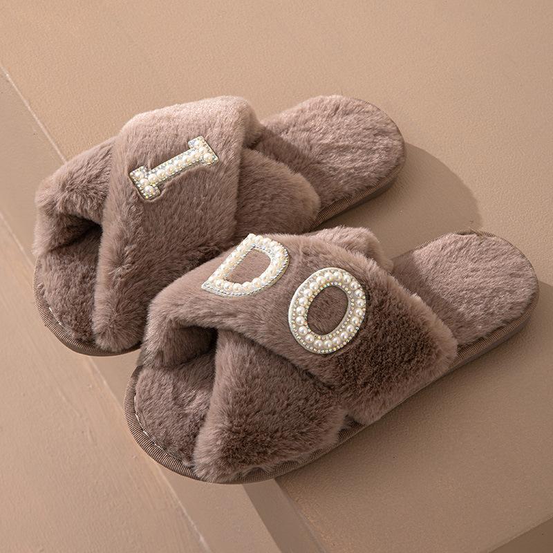 Plush Slippers for Women's Indoor Leisure Cross Plush Slippers Cotton Home Slippers Women Shoes Chanclas Mujer