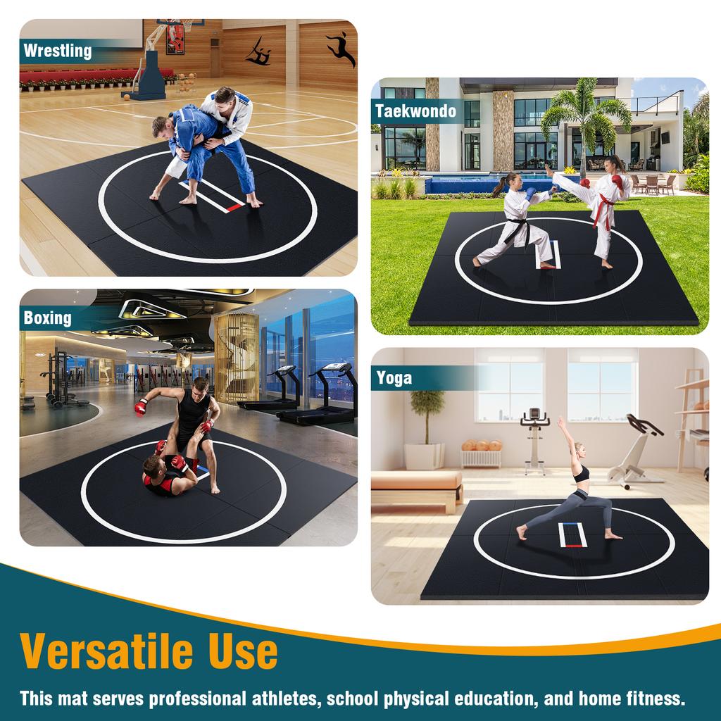 10x10' Wrestling Mat for Home Black Jiu Jitsu Wrestling Mats Durable Judo Mats for BJJ MMA Training Roll-Up Design Wrestling Mat
