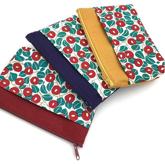 Kyoyu Made in Japan 100% Cotton Pouch with Pocket, Cosmetic/Accessory Case, Approx. 13.5×18cm, Women