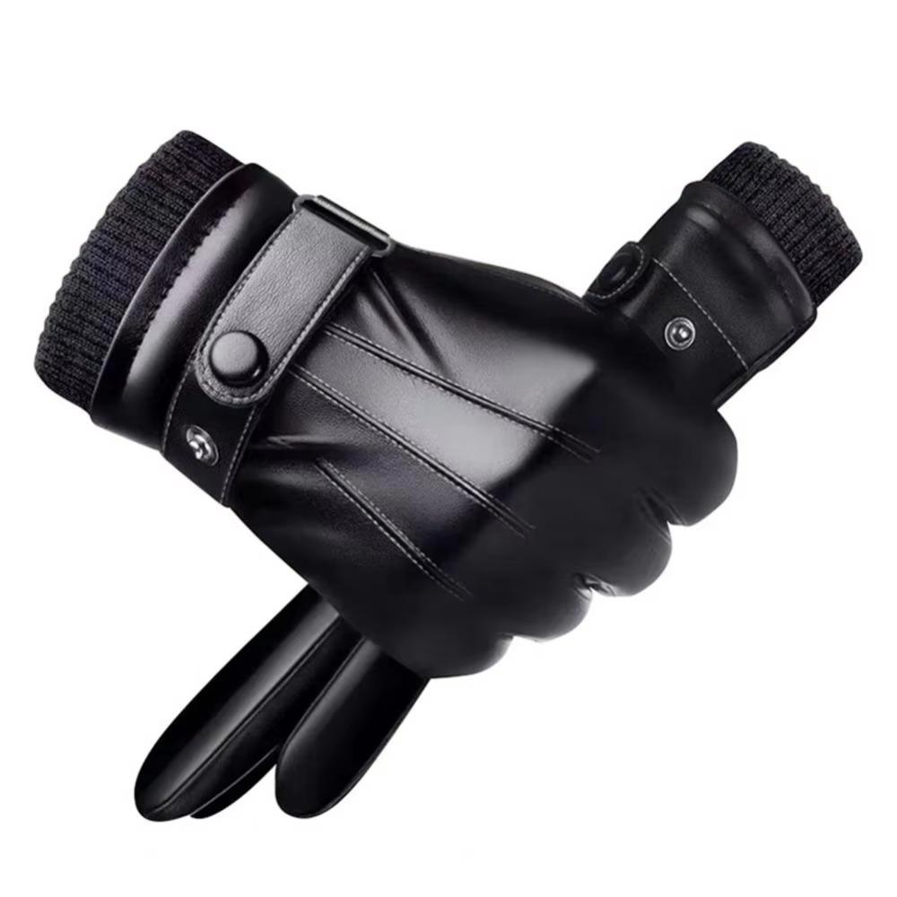 Thickened PU Leather Gloves Thermal Fleece Winter Gloves New Touch Screen Gloves Skiing