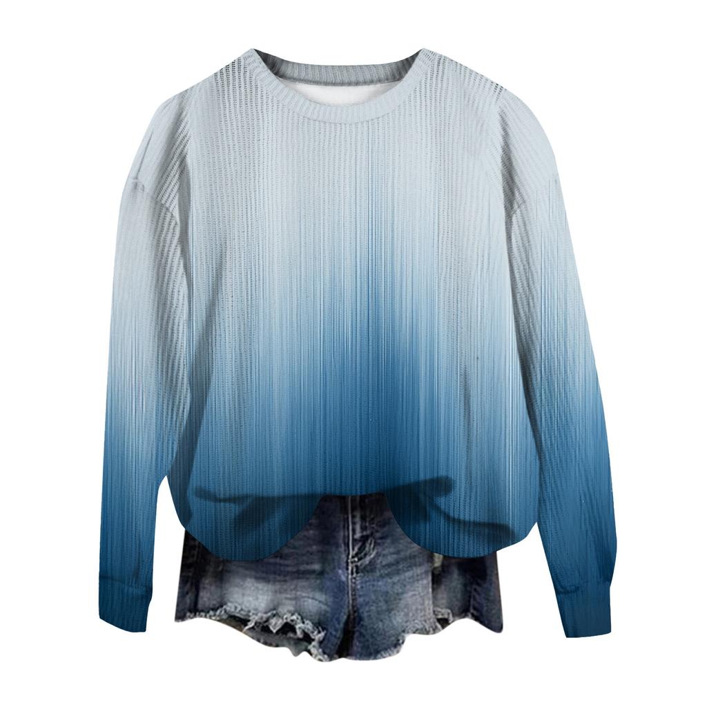 Women's Fashion Casual Long Sleeve Printed Round Neck Woolen Knit Pullover Top