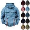 Men's Fashionable Solid Color Long Sleeve Hooded Loose Sweatshirt Sports Multi Pocket Sweatshirt Jacket