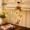 Natural Jute Rope Decor Heart-Shaped Wooden Decorative Hanging Ornaments with LED Light, Rustic Farmhouse Heart Wall Pendant Bead Vintage Beads & for