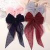 LOVEKIKI 1PCS Girls Long Big Bow Float Satin Clips Back Head Hair Clip 6inch Bow Polka Dot Temperament Elegant Hair Accessories