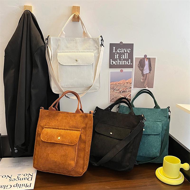 Minimalist Japanese Style Canvas Shoulder Bag For College Students With Zipper Closure