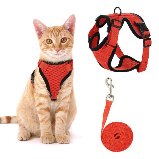 Кошачья шлейка и поводок для прогулок, регулируемый, устойчивый к побегу, жилет для котят, шлейка со светоотражающими полосками для котят средних и больших размеров