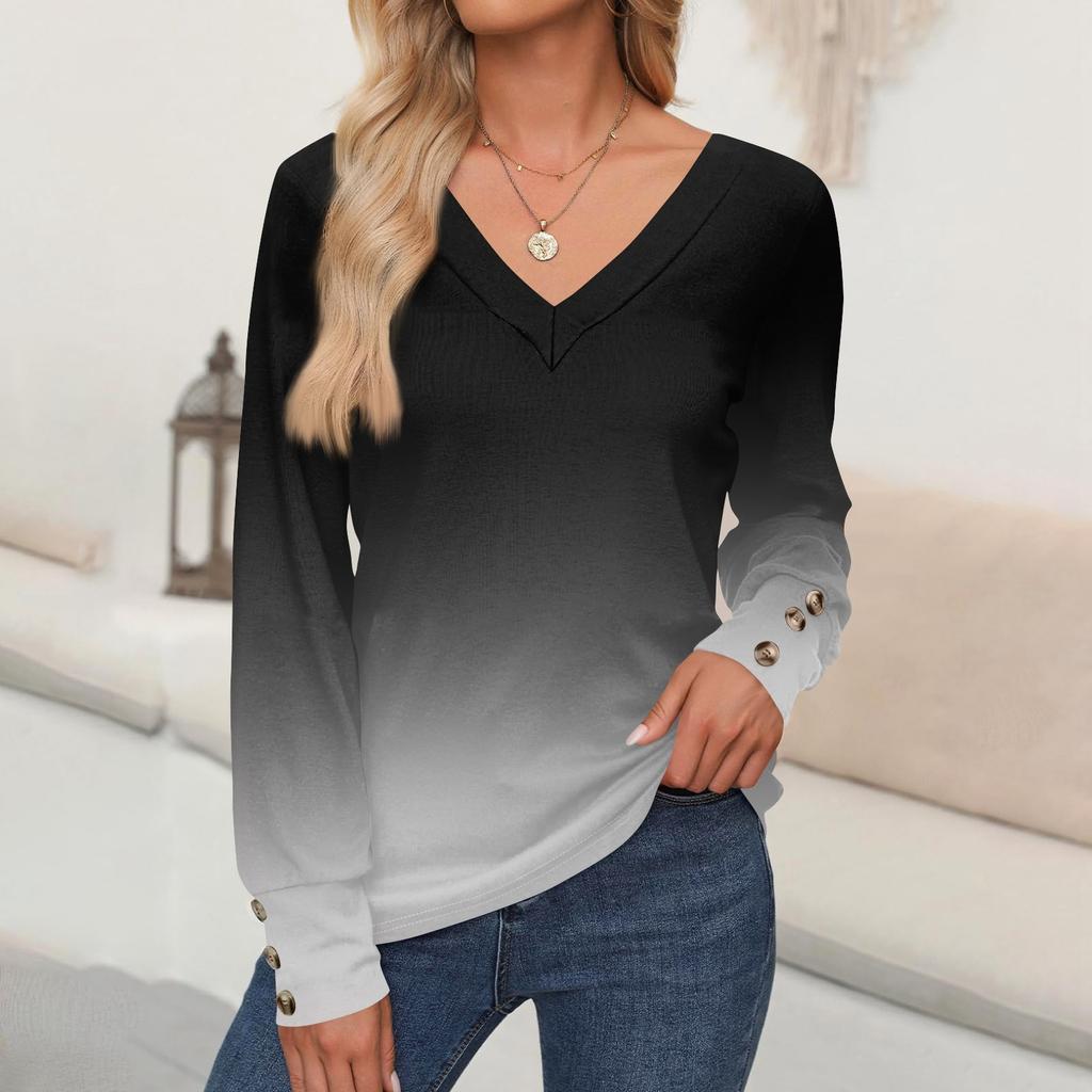 Женские топы с цветочным принтом, рубашка с длинным рукавом и V-образным вырезом, повседневная свободная футболка, осенняя одежда