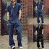 Men's Multi Pocket Design Solid Color Casual Lapel Zip Closure Loose Cargo Jumpsuit