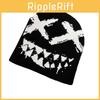 Halloween Knit Beanie With Funny Ghost Teeth Pattern For Cosplay And Party Costumes