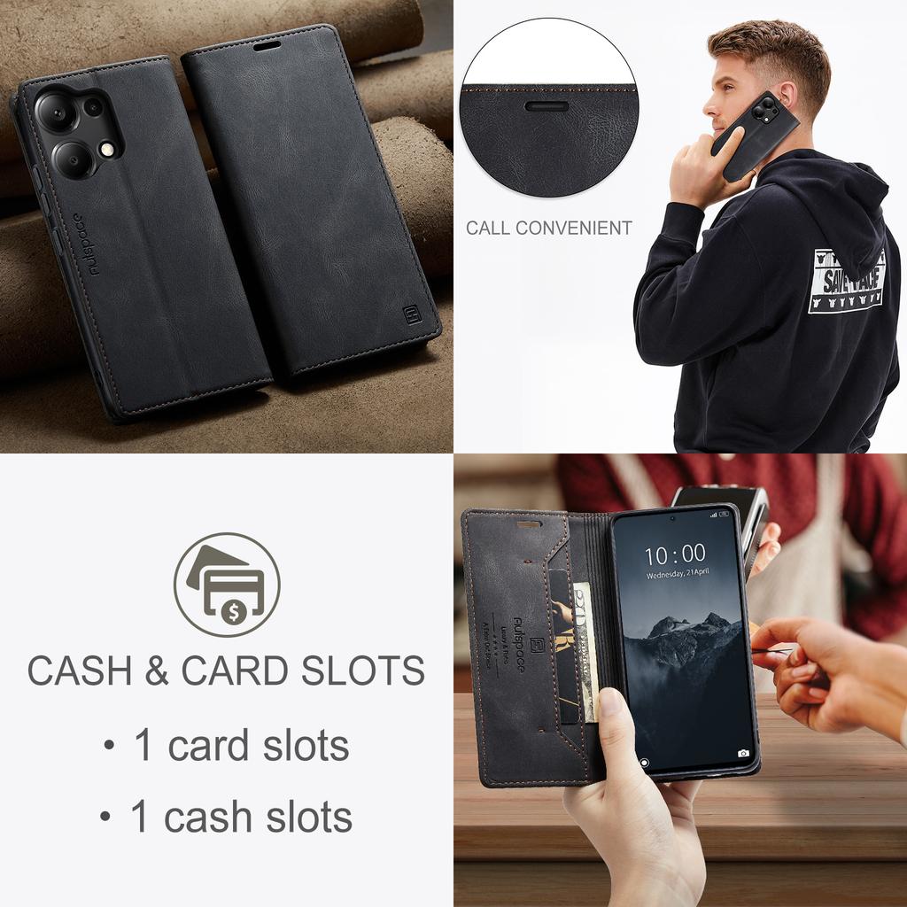 Для Xiaomi Redmi Note 13 Pro 4G Чехол-кошелек AUTSPACE A01 Кожаная подставка-обложка с держателем для карт с RFID-блокировкой