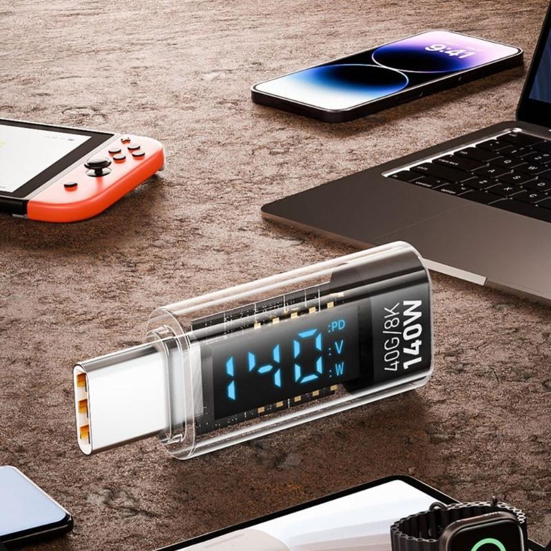 Цифровой дисплей USB C удлинитель-адаптер, 140 Вт быстрая зарядка, поддержка передачи данных 40 Гбит/с для смартфонов, планшетов, ноутбуков