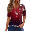 Женская футболка с рождественским принтом, на пуговицах, с коротким рукавом, повседневная, для выходных, модная, базовая, с V-образным вырезом, обычная