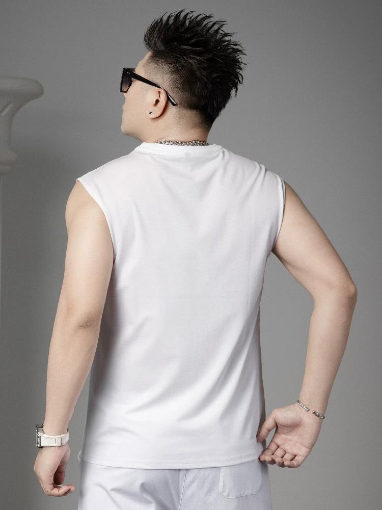 Ozhouzhan round Neck Vest Men's Summer Thin Sleeveless T-shirt Solid Blazer Top Men's Undershirt Waistcoat