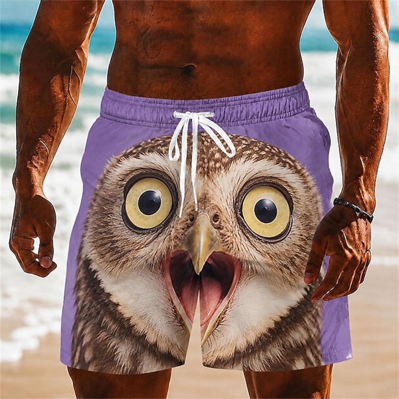 New Unique 3D Big Animal Head Graphic Men's Swim Board Shorts Funny Monkey Cow Shark Duck Pattern Beach Trunks For Beach Holiday