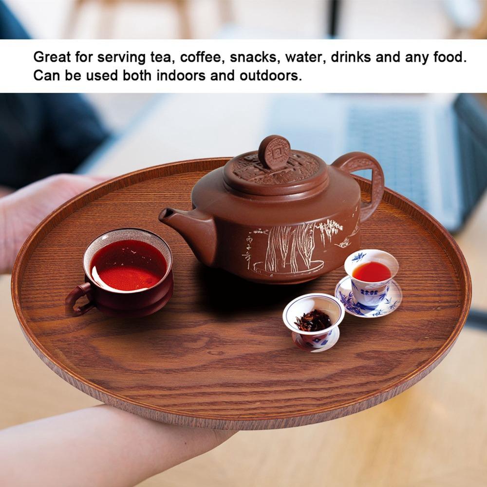 Solid Wood Wooden Plate Round Shape Food Server Coffee Serving Tea Tray  Restaurant