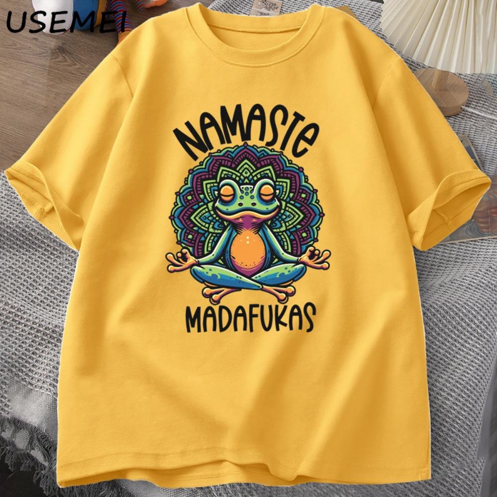 Fun Yoga T-shirt Frog Self Care T-shirt Cotton Short Sleeve Front, Comfortable and Soft Fabric, Men's Street Wear T-shirt