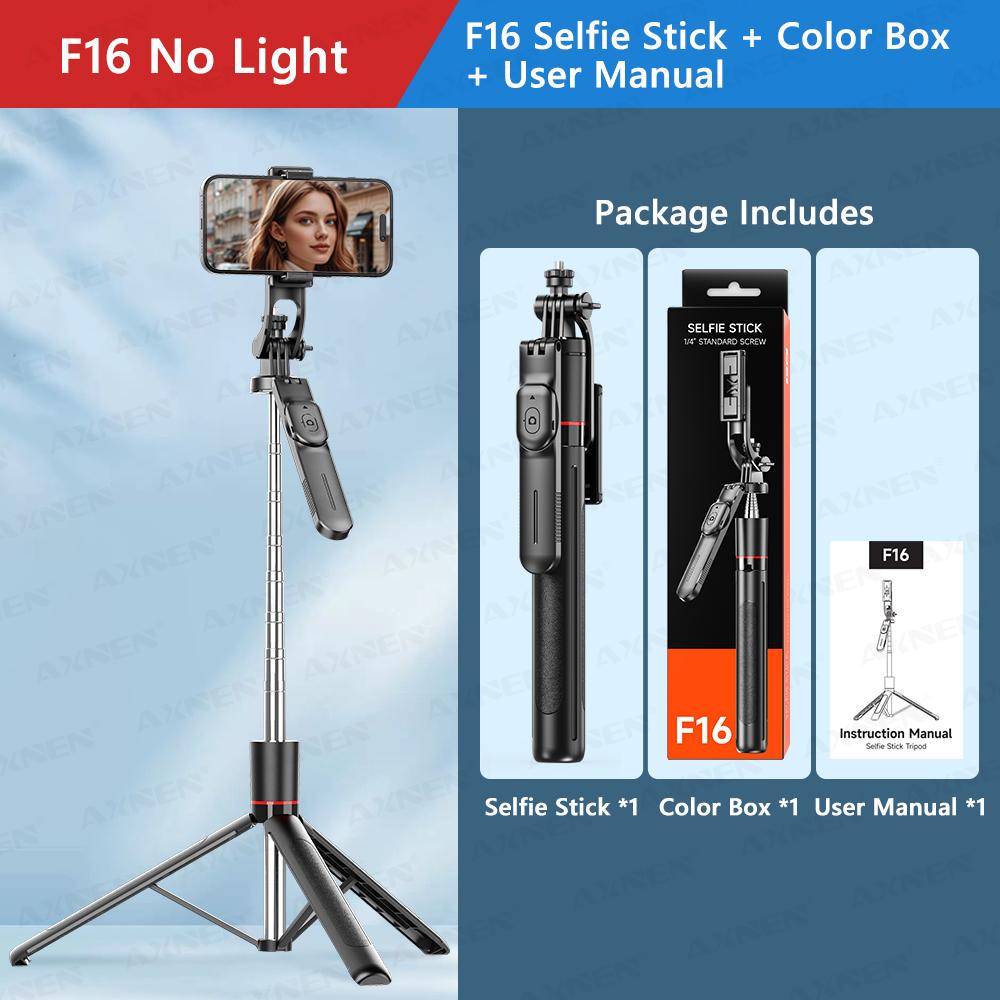 F16 Selfie Stick Tripod with 1708mm Long 8-Section Pole Bluetooth Remote 360° Rotation 1/4 Interface for Phone Camera Vlog 1