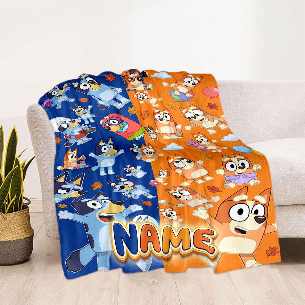 Bluey Cat Adventure Customize Your Name Blanket Throw Personalized Blanket Warmthful Decor for Bed Bedding Home Decor Picnics Four Seasons Multipurpos