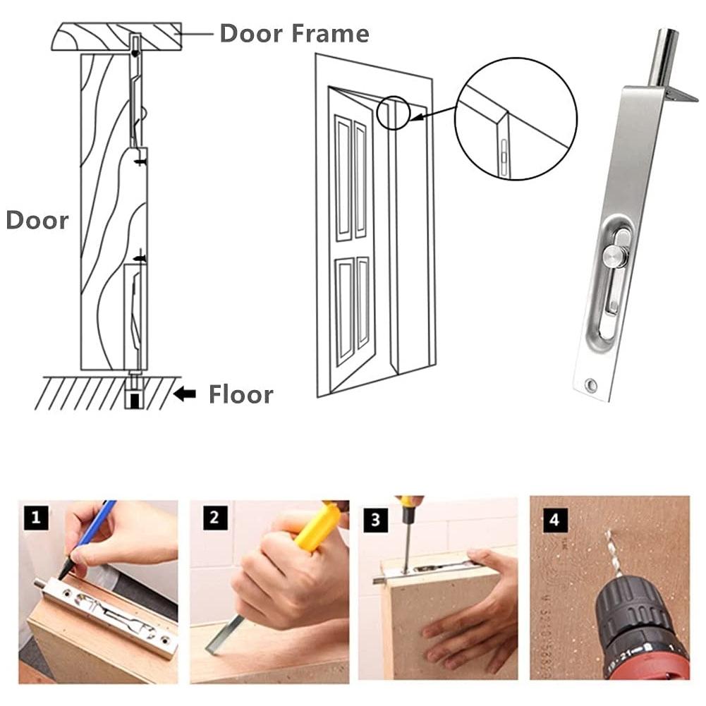 2 Pack 4 Inch Door Flush Bolt Stainless Steel Security Door Concealed