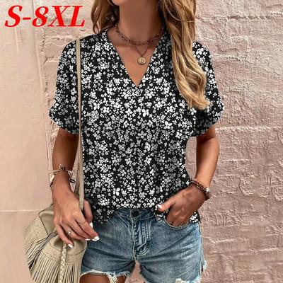 S-8XL Плюс Размер Летняя женская модная футболка Винтаж Цветочная женская уличная повседневная футболка с коротким рукавом Топы женская одежда
