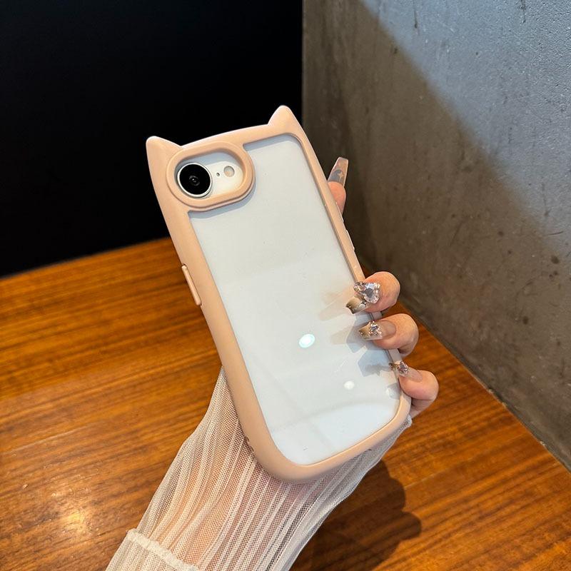 Роскошный милый прозрачный чехол для телефона с ушками кошки для iPhone 11 12 13 14 15 16 Pro Max Plus, прозрачный противоударный акриловый бампер, задняя крышка