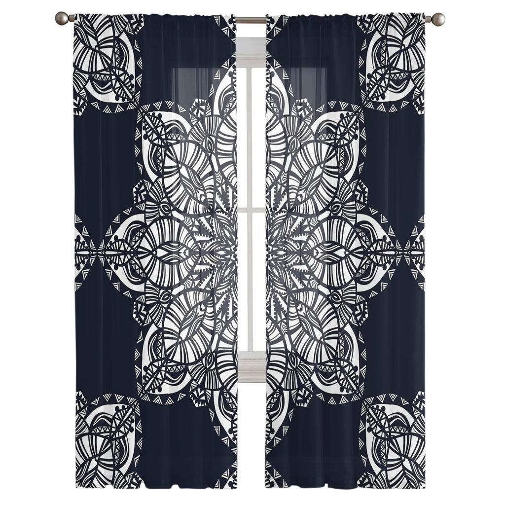 Тюлевые шторы с абстрактным цветком и мандалой для гостиной, прозрачные занавески для спальни, оконные жалюзи, вуаль, шторы