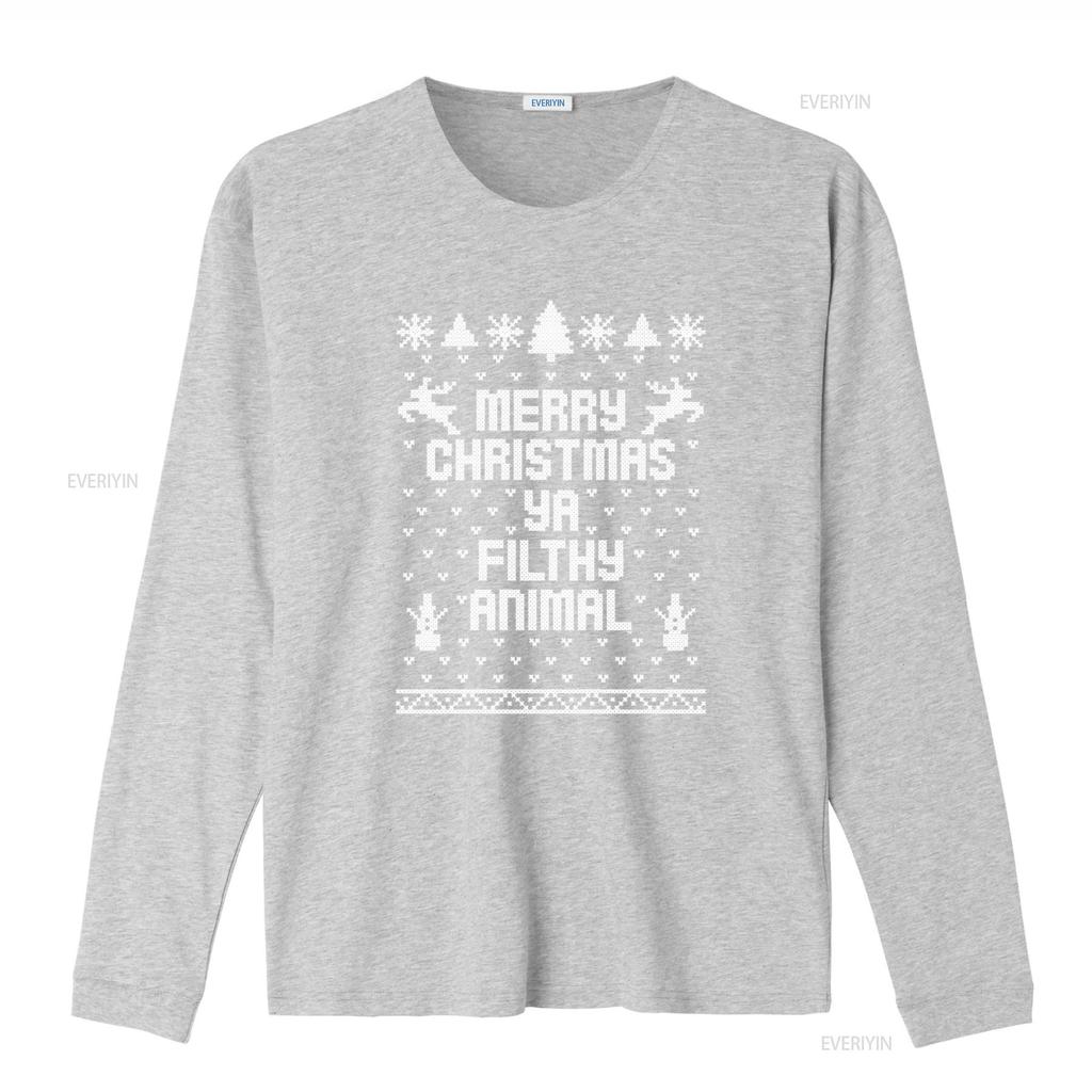 Mens Black Basic Ugly Christmas Sweater Style T Shirt with Merry Ya Filthy Animal Print vintage Washed Soft fashion Stylish