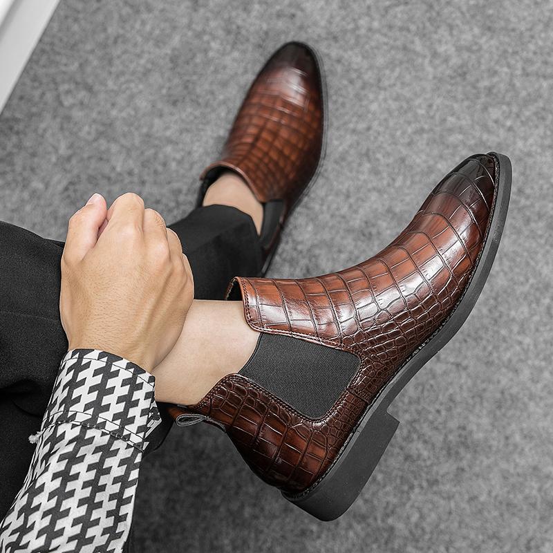 Fashion Fashion Men's British Style Slip-on Leather Boots Leather Chelsea Boots High Quality Handmade Business Casual Dress Ankle Shoes