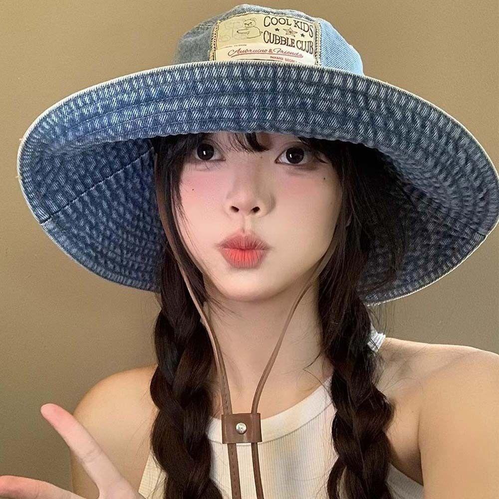 Lightweight Denim Bucket Hats Wide-Brimmed Sun Protection Basin Cap Retro Fisherman Hat Camping