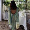 Uzun Qisma Kontrast Chiziqli Trikotaj Uzun Ko'ylak Ayollar Kundalik Moda Ochiq Orqali Maksi Ko'ylaklar Plyaj Ta'tili Elegant Vestidos