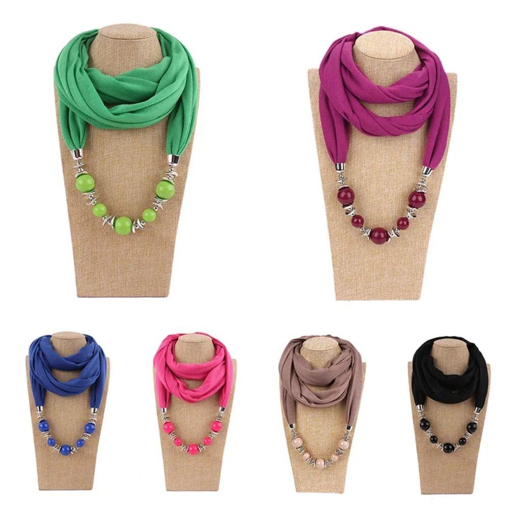 Solid Color Neckerchief Necklaces Jewelry Shawl Fashion Ring Pendant Scarf Women