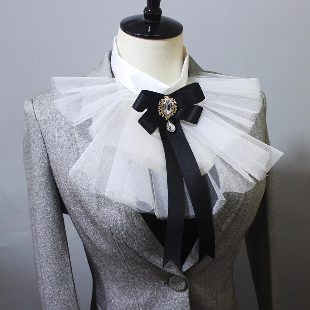 Womens Jabot Pirate Colonial Victorian Detachable Jabot Steampunk Layered Ruffled Mesh False Collar Shirt Front Neckwear