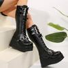 Fashion Plus Size 43 Autumn Winter Knee High Boots Women Fashion Black Wedge Heel Platform Shoes Woman Goth Punk Thick Sole Combat Boots