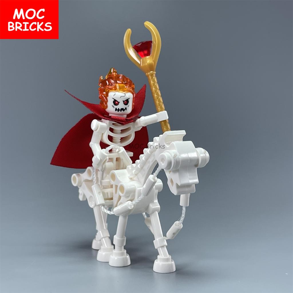 Одиночный MOC Кирпичи DIY Темный Вестник Группа Магов Череп Скелет Лошадь Строительные Блоки Мини Куклы Игрушки Для Детей Подарки